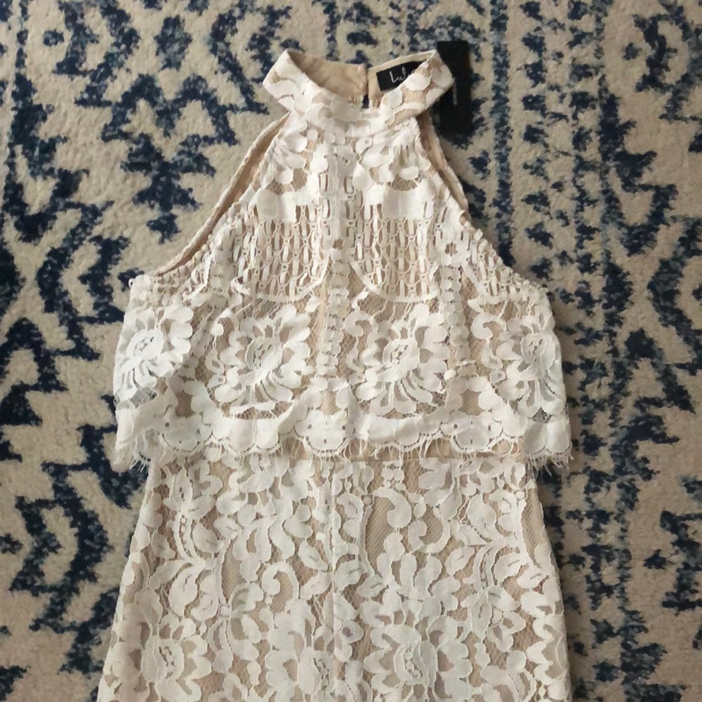 Lulu's Cream Lace Halter Jumpsuit